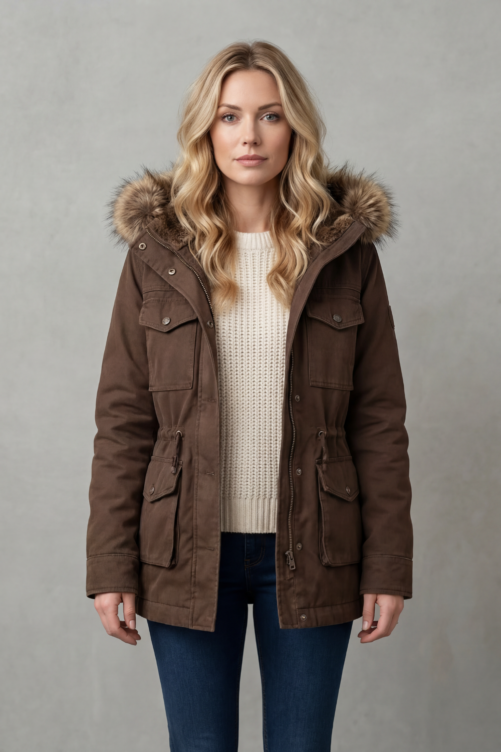 Vellière | Women's Faux Fur Trim Hooded Parka Coat