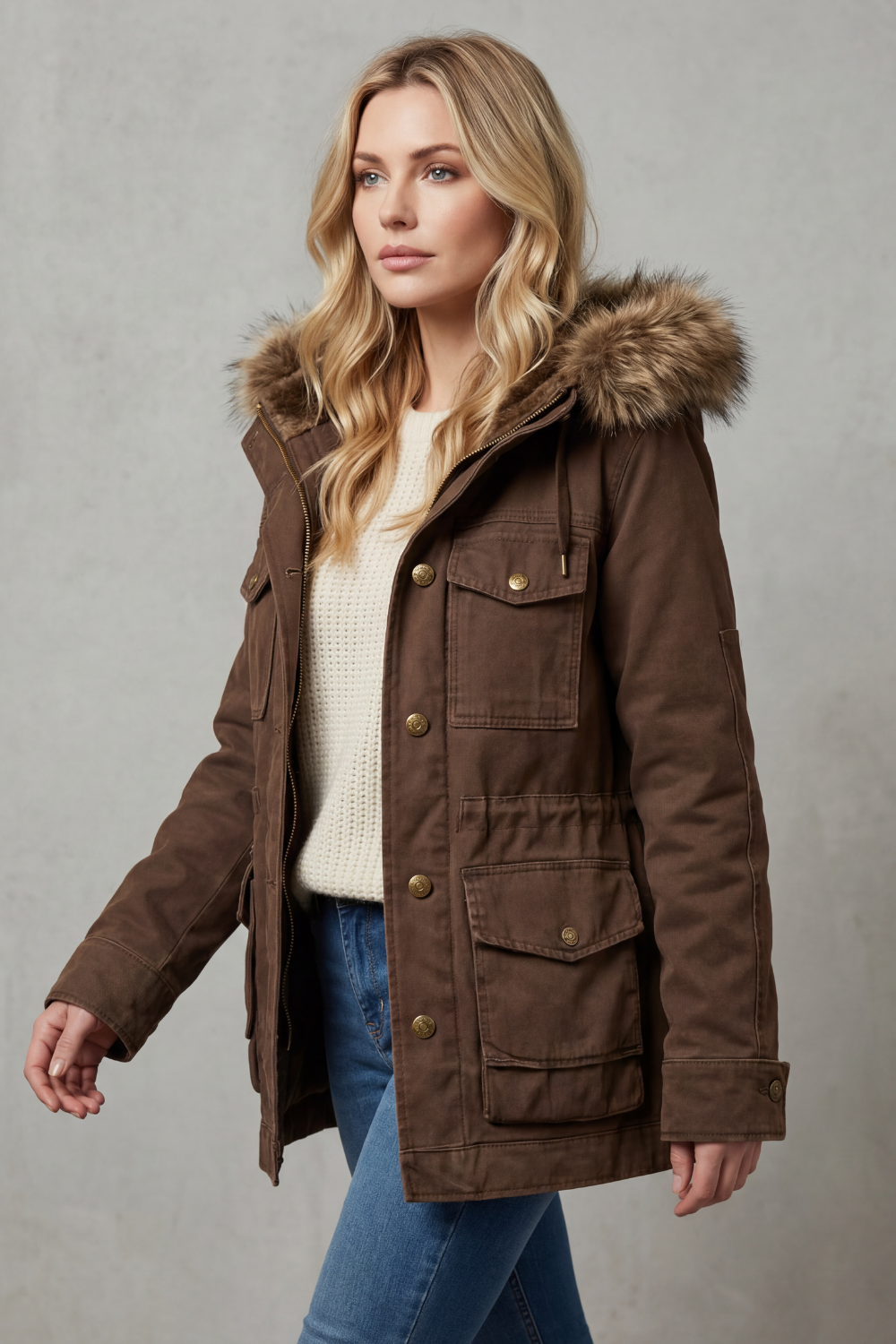 Vellière | Women's Faux Fur Trim Hooded Parka Coat