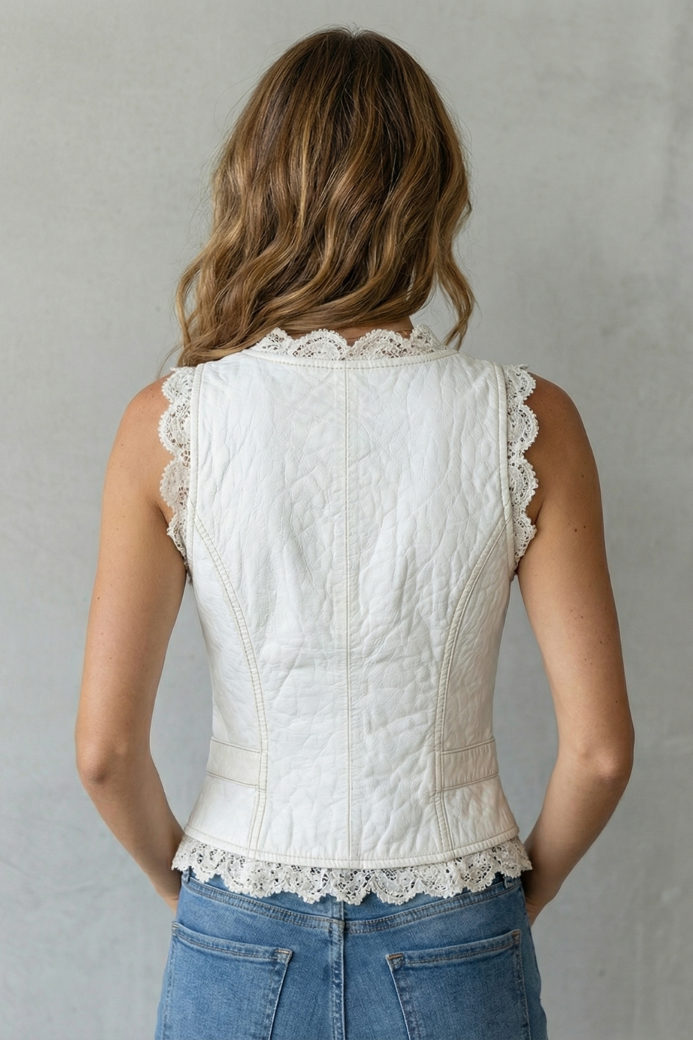 Velmira | Women's Lace Trim Elegant Silhouette Button Vest