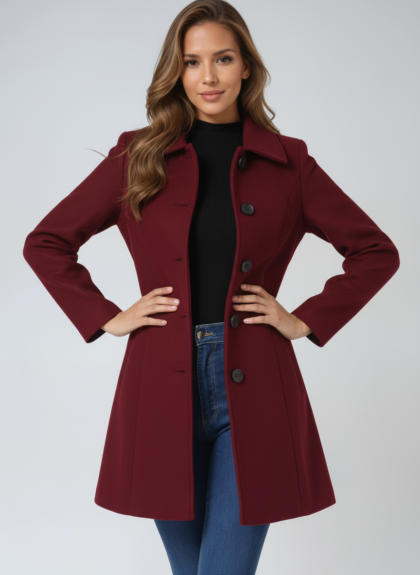 Rosalie – Fit and Flare Button-Front Coat
