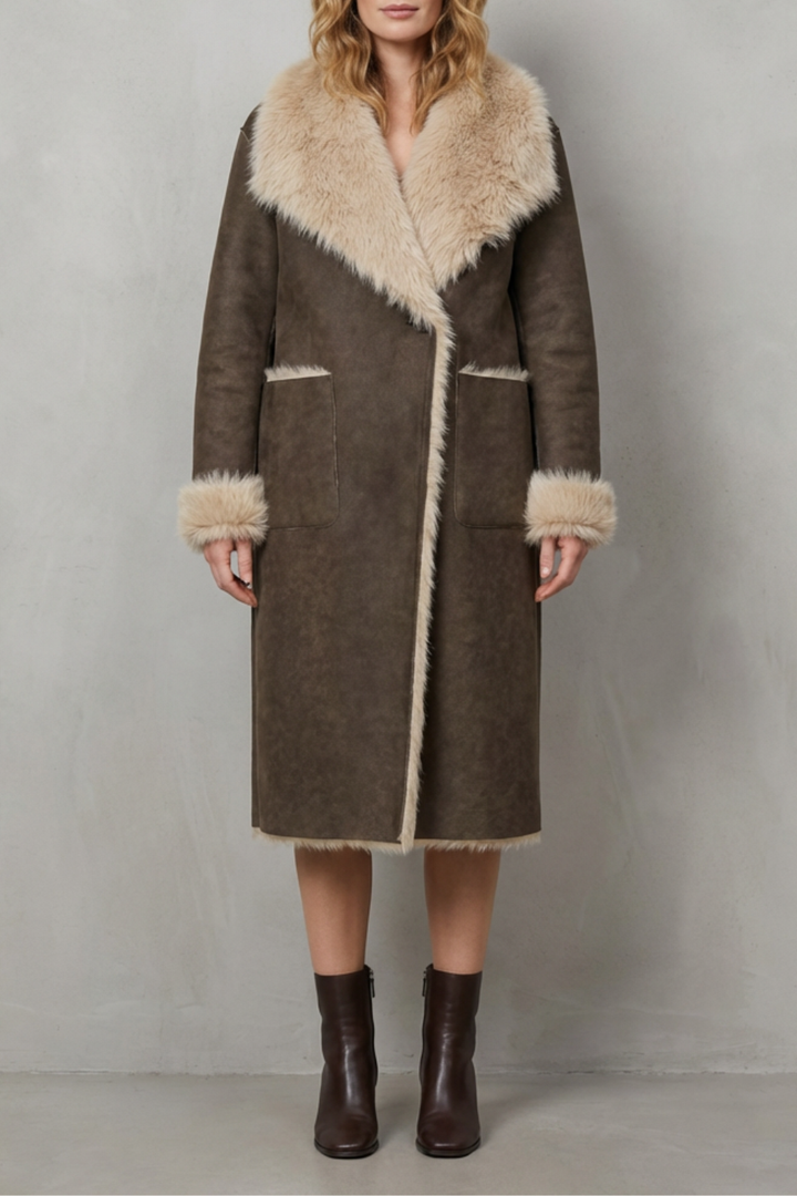 Virellia | Women's Reversible Texture Faux Shearling Coat