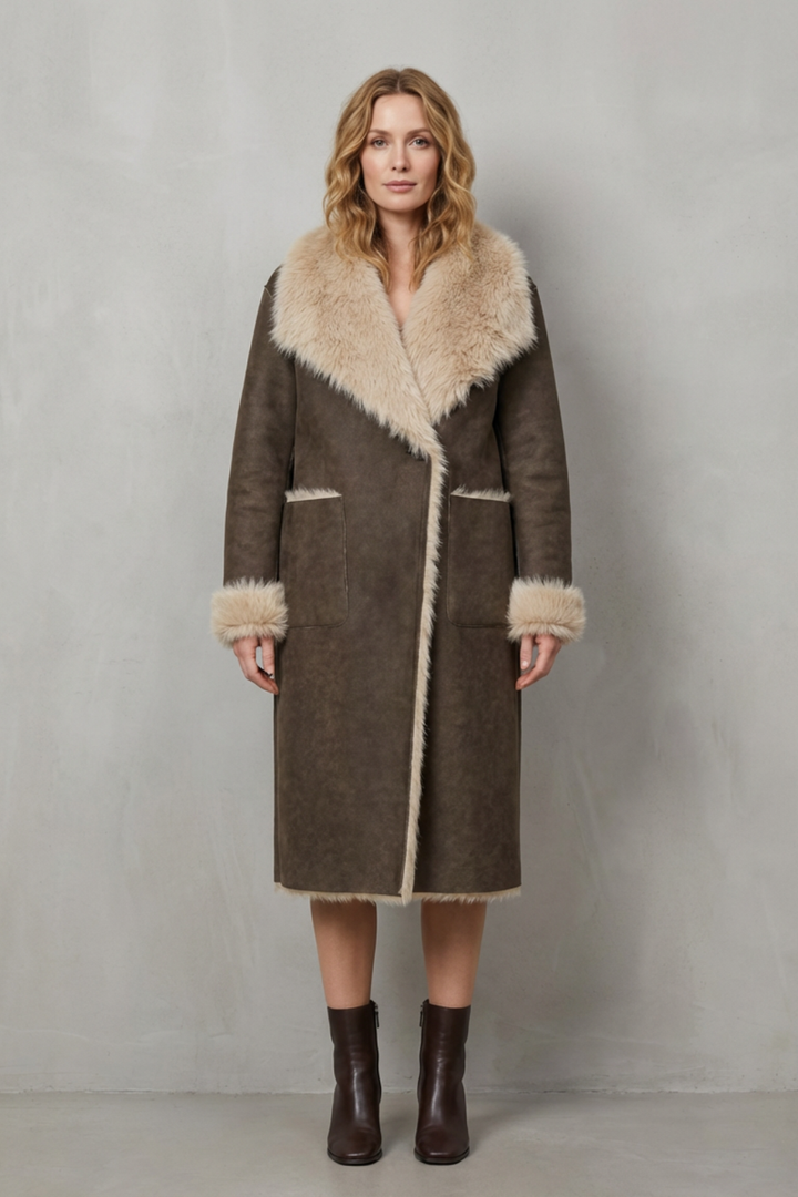 Virellia | Women's Reversible Texture Faux Shearling Coat