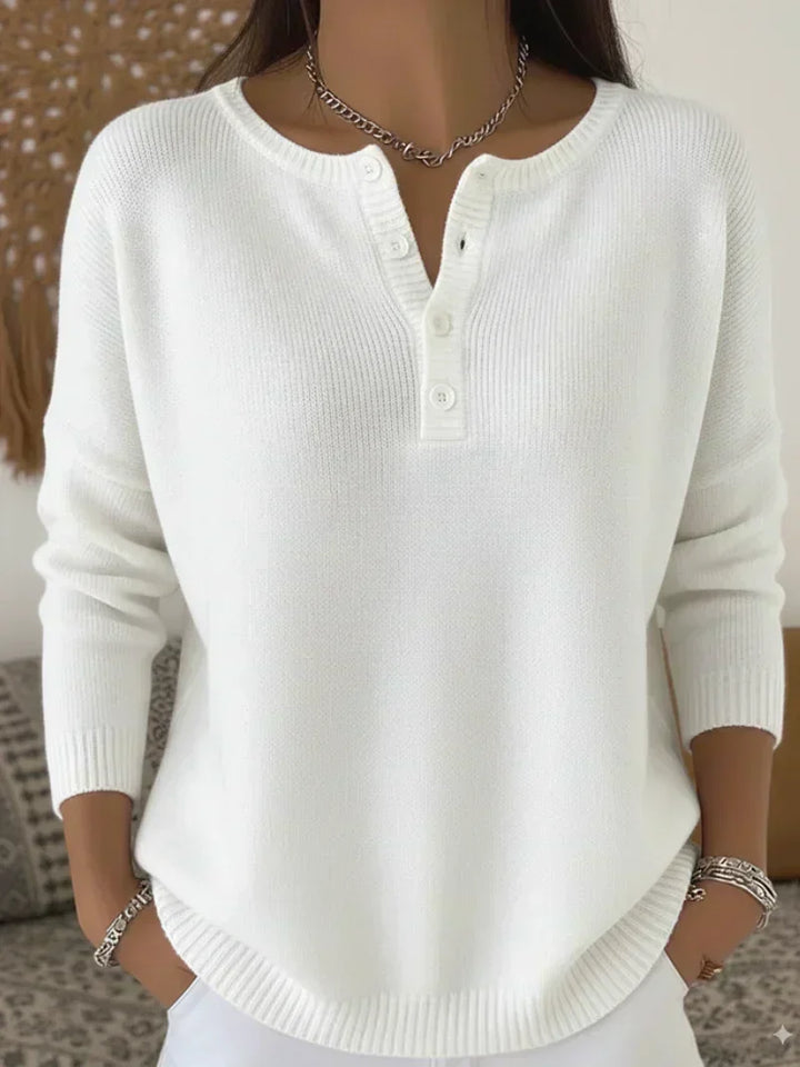 Helena Button-Front Henley Knit Sweater