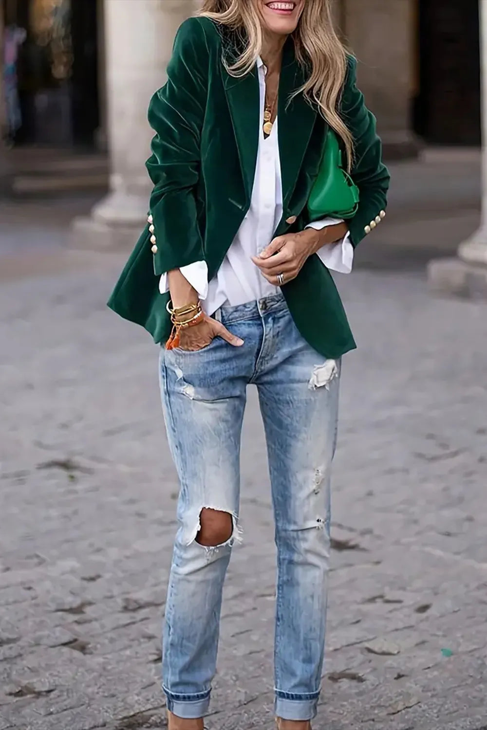 Reese One-Button Lapel-Collar Blazer