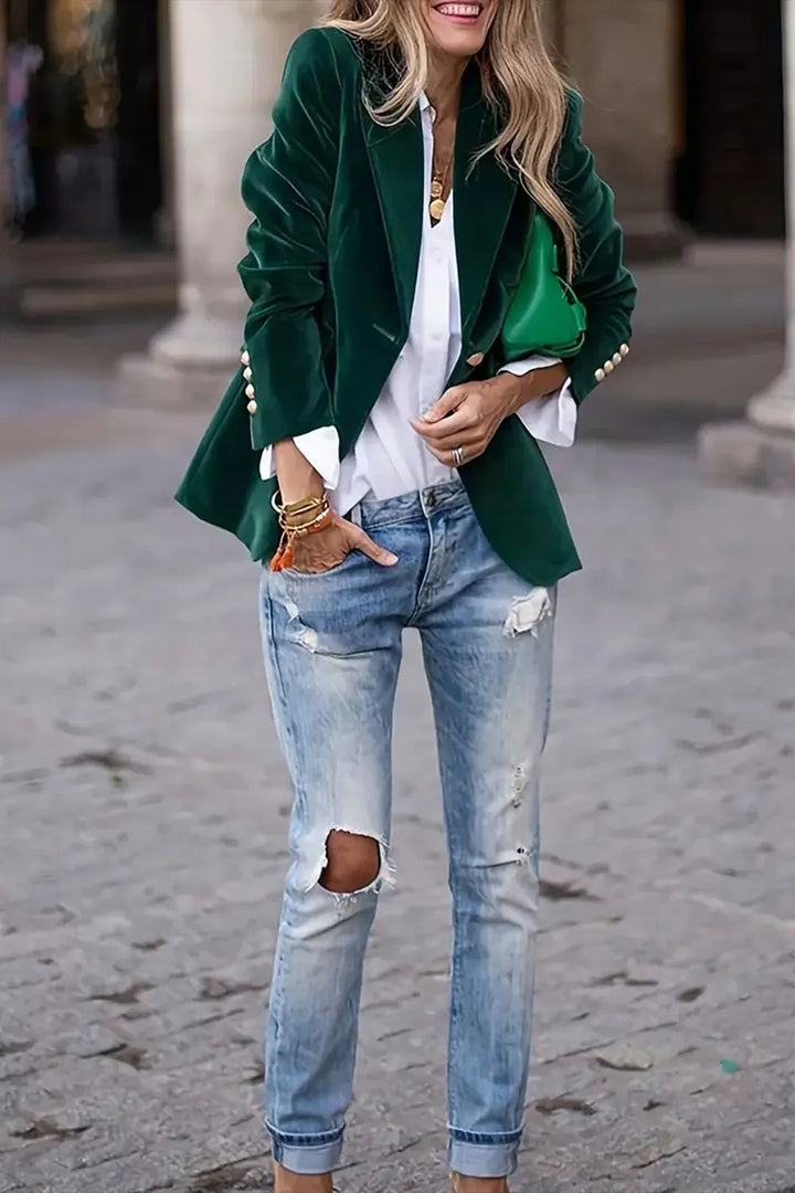 Reese One-Button Lapel-Collar Blazer