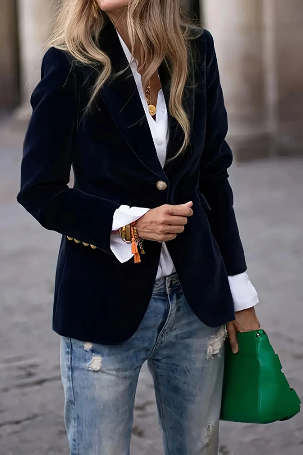 Reese One-Button Lapel-Collar Blazer