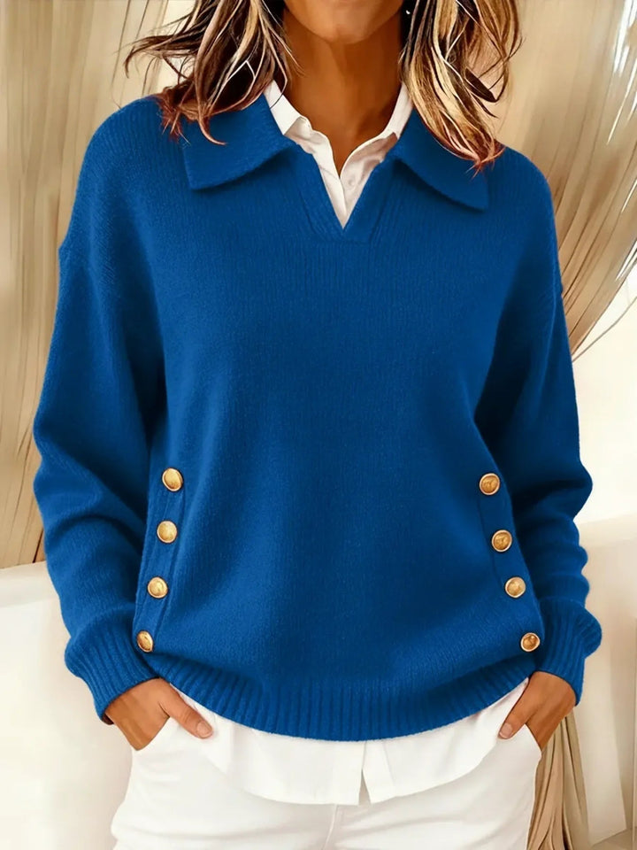 Collared V-Neck Knit Sweater
