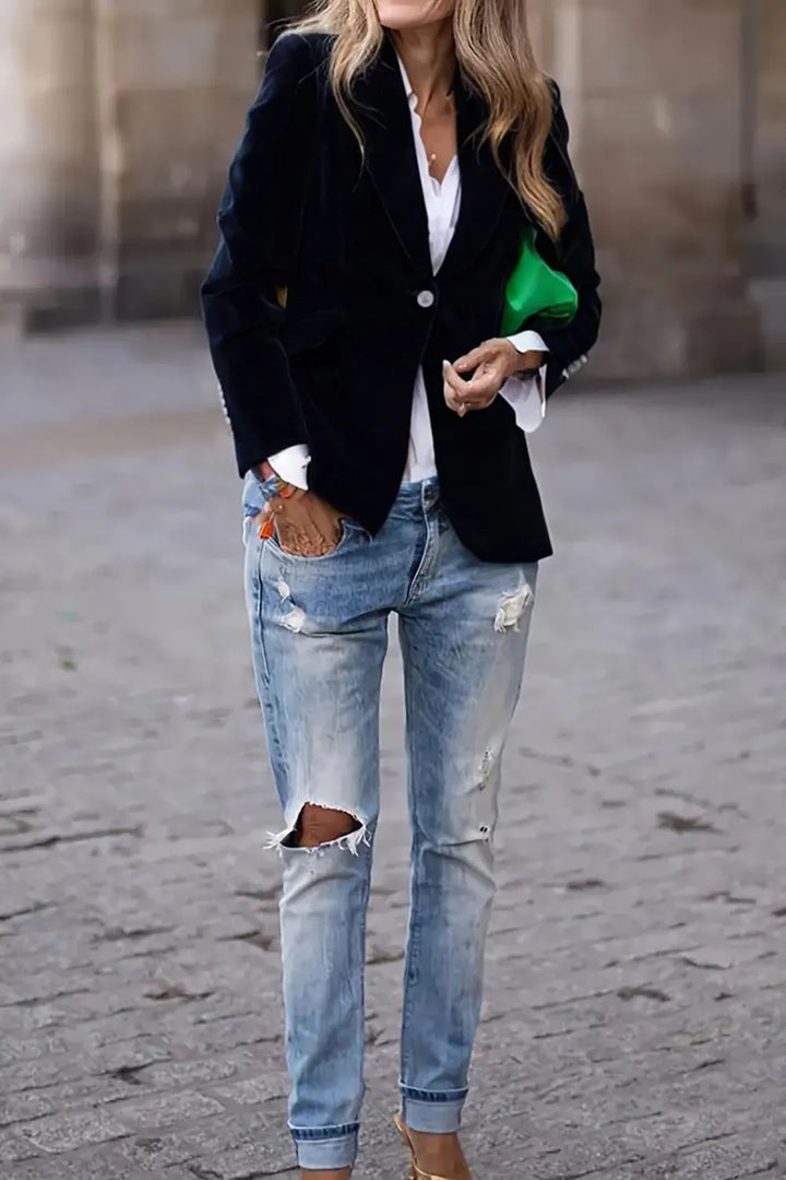 Reese One-Button Lapel-Collar Blazer