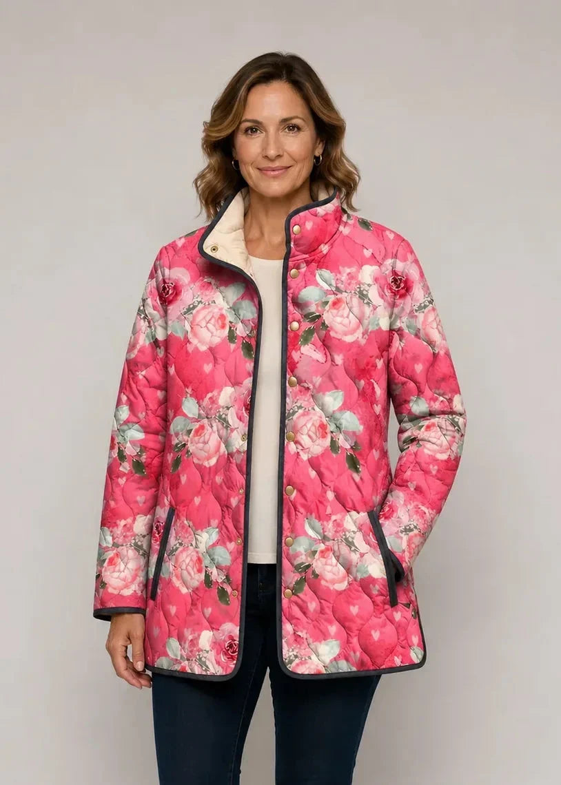 Celeste | Pink Floral Print Quilted Jacket