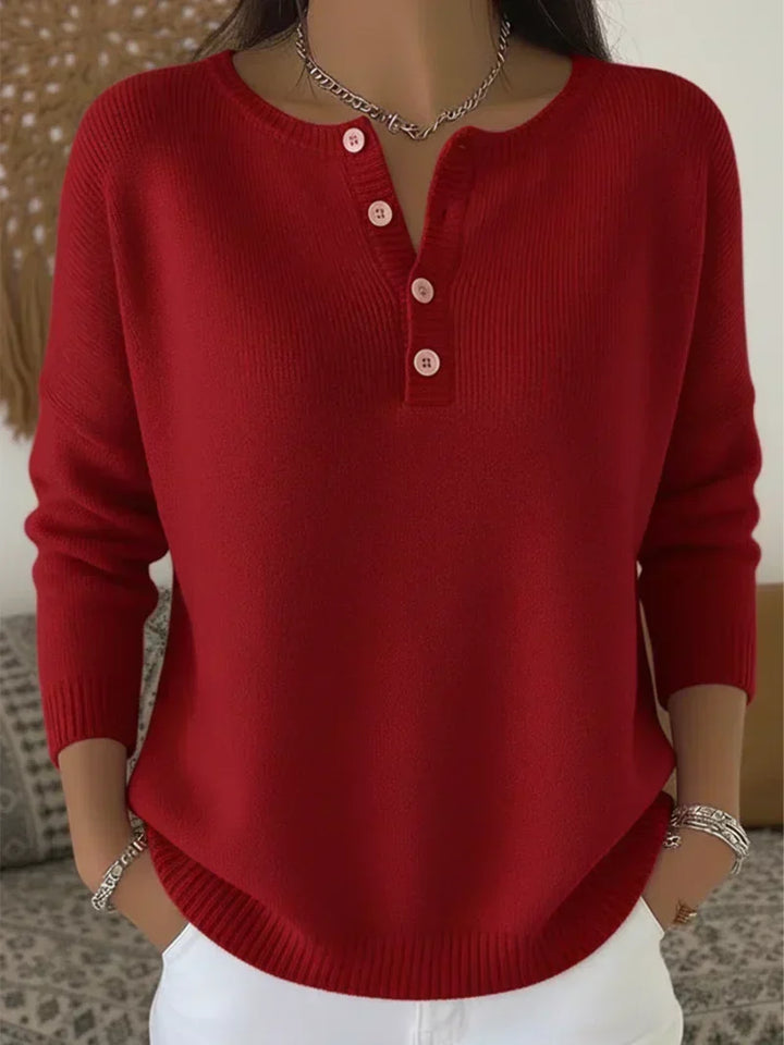 Helena Button-Front Henley Knit Sweater