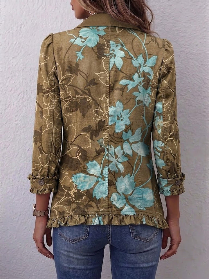 Sundara | Women's Boho Gradient Vintage Floral Ruffle Jacket