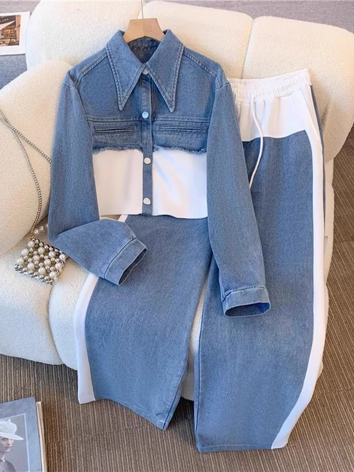 Holbrook | Women's Color-Block Cropped Jacket & Wide-Leg Pants Set