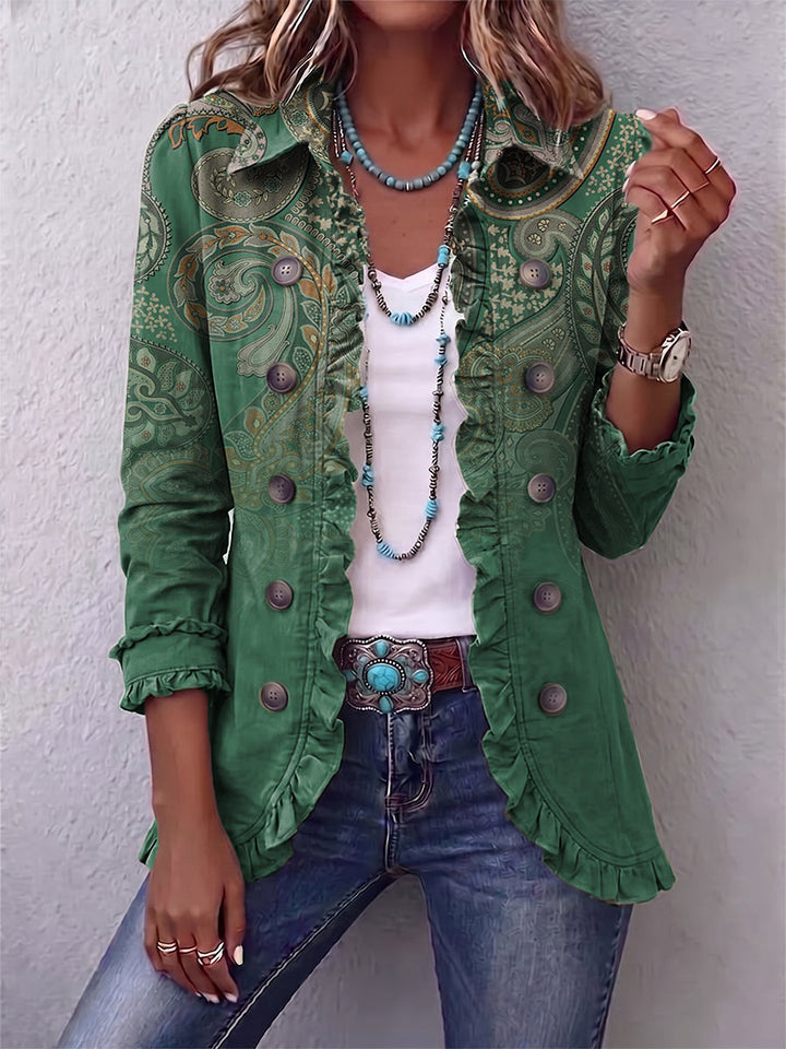 Jemara | Women's Bohemian Paisley Print Ruffled Jacket