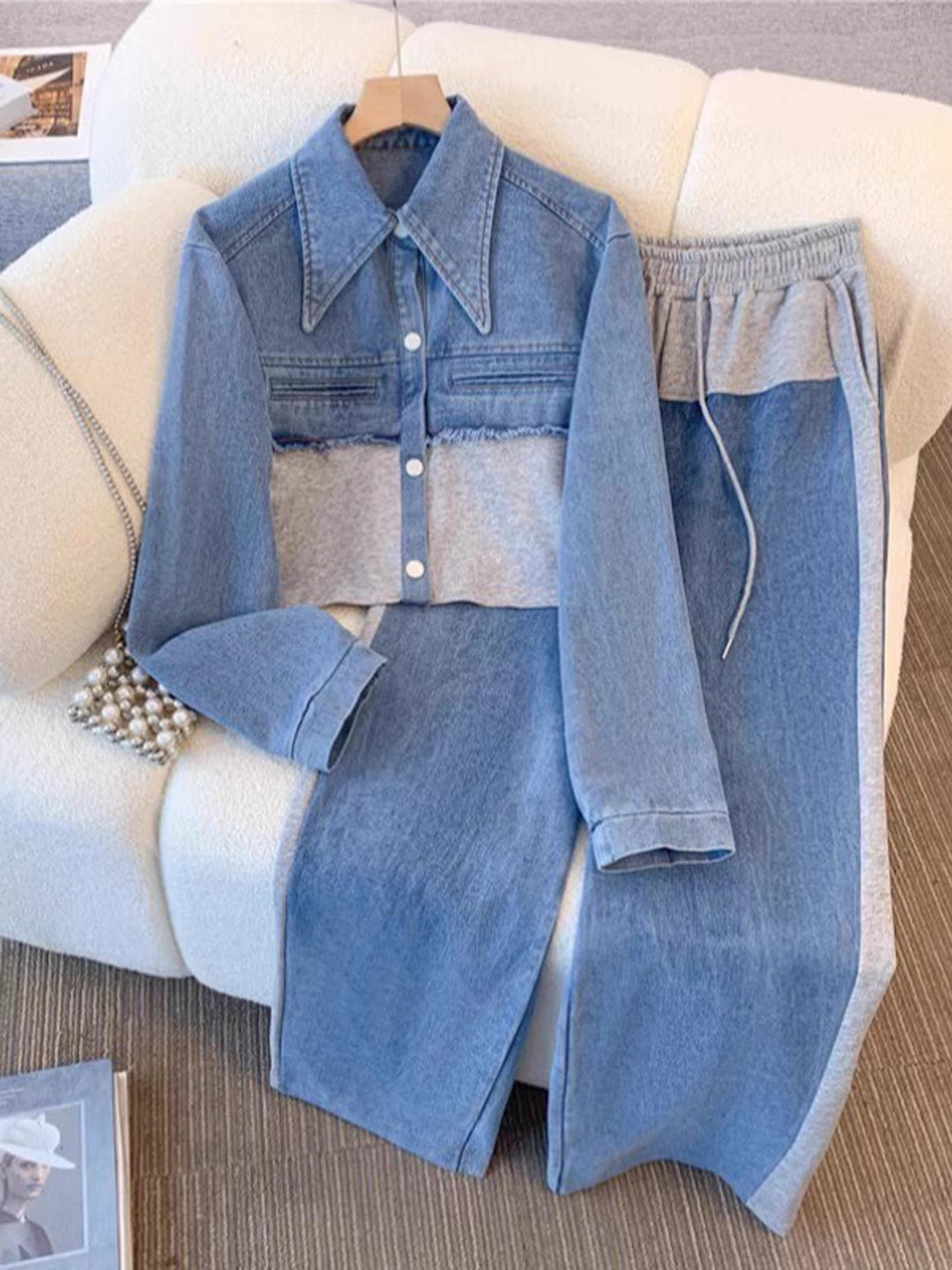 Holbrook | Women's Color-Block Cropped Jacket & Wide-Leg Pants Set
