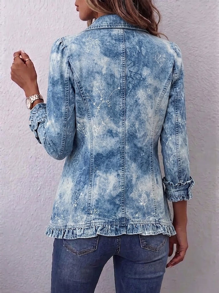 Jemison | Women's Boho-Style Gradient Vintage Botanical Print Ruffle-Detail Jacket
