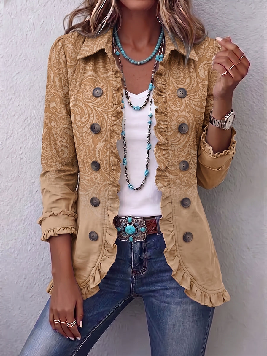 Crestelle | Women's Western Pattern Print Ruffle Jacket