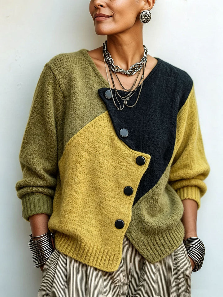 Catherine - Asymmetric Color-Block Knit Sweater