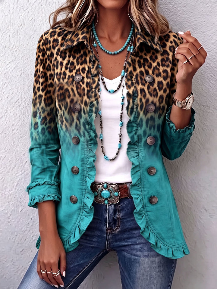 Elspeth | Women's Leopard Ombre Ruffle Blazer Jacket