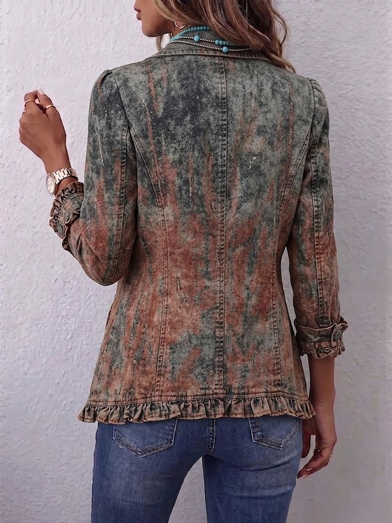 Bristow | Women's Vintage Gradient Textured Print Ruffle Jacket