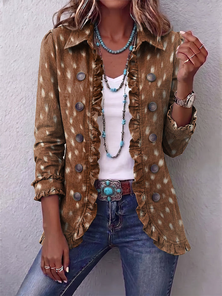 Nolinda | Women's Bohemian Animal-Print Ruffled Jacket