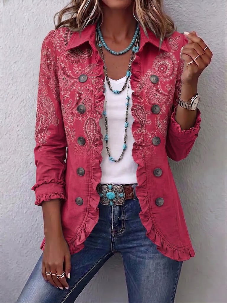 Anouk | Women's Vintage Paisley Print Ruffled Jacket