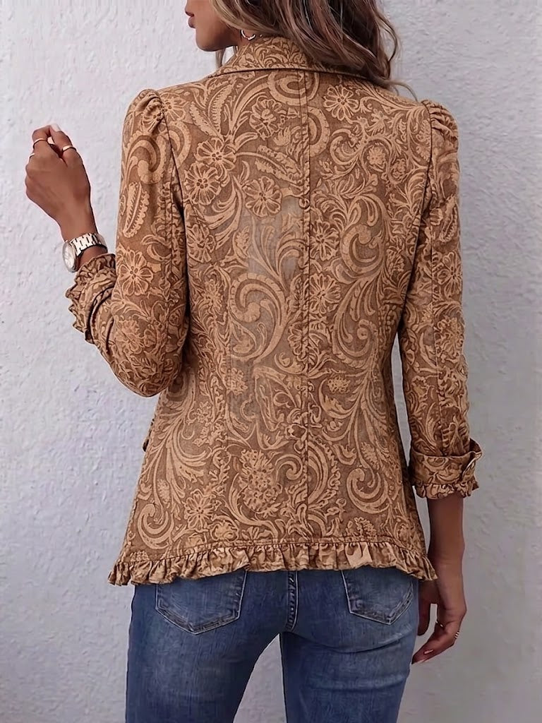 Vyclara | Women's Vintage Bohemian Floral Print Ruffled Jacket