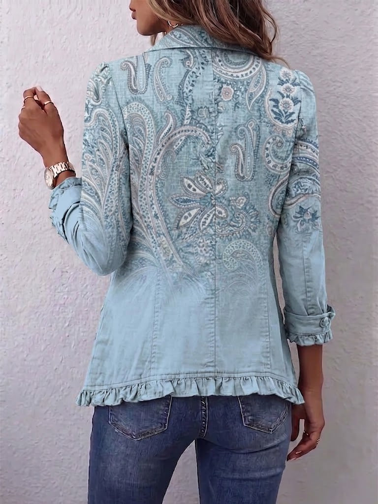 Estrella | Women's Vintage Paisley Print Ruffled Jacket