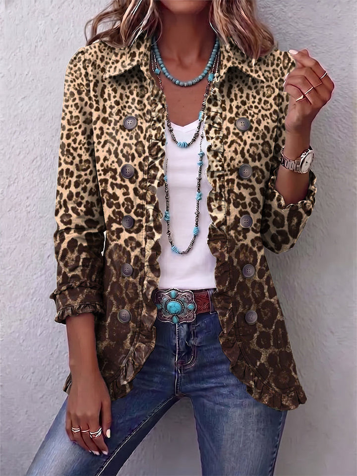 Navara | Women's Leopard Print Ruffled Jacket