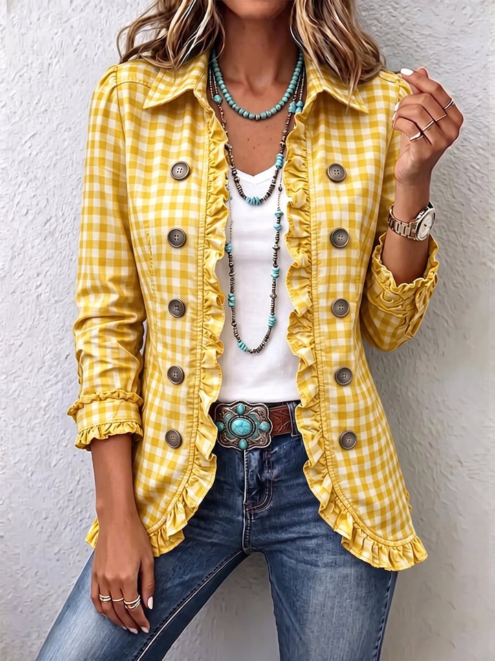 Charlene | Women's Gingham Ruffled Button-Down Jacket