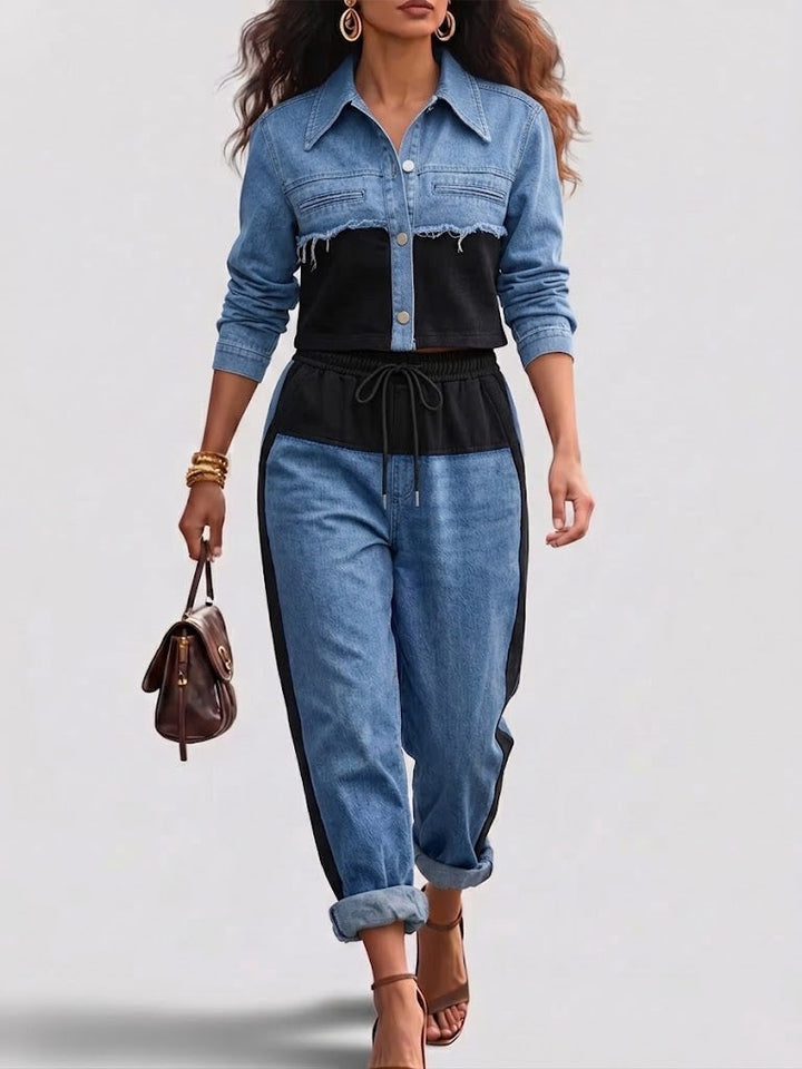 Holbrook | Women's Color-Block Cropped Jacket & Wide-Leg Pants Set