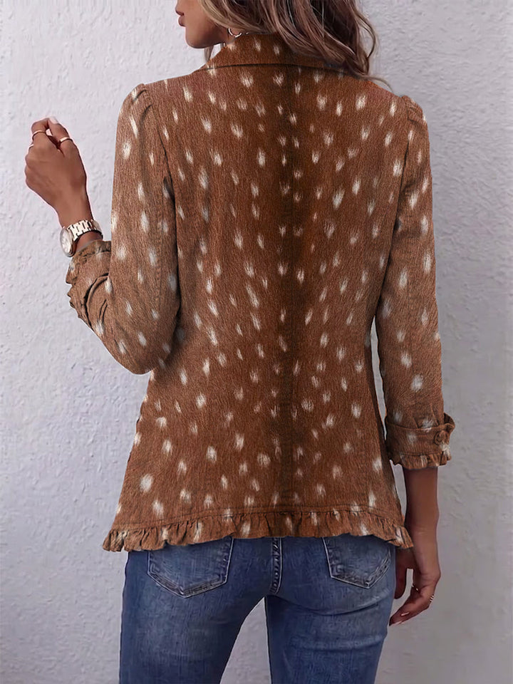 Nolinda | Women's Bohemian Animal-Print Ruffled Jacket