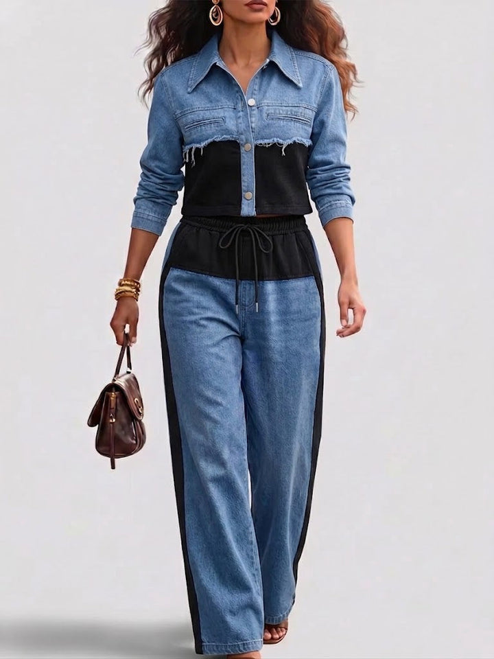 Holbrook | Women's Color-Block Cropped Jacket & Wide-Leg Pants Set