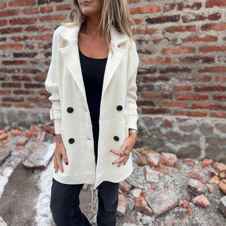Knit-Sleeve Double-Breasted Longline Coat